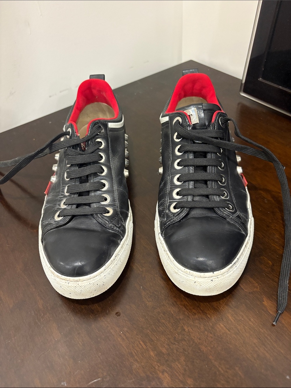 Cesare Paciotti Black Leather Low-Top Sneakers with Red Interior